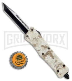 Atomic Defender Mini OTF Automatic Knife Tan Digi Camo - Two Tone Tanto -Grindworx Atomic Mini Defender Tan Digi Camo OTF Black Plain DFMDEST BP 21649 jr bottlecap large