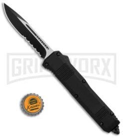 Atomic Shield Large Drop Point Black OTF Automatic Knife - Two Tone Serrated -Grindworx Atomic Shield Large DP Black OTF TT Serr GX 34162 jr bottlecap large