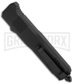 Atomic Shield Large Drop Point Black OTF Automatic Knife - Two Tone Serrated -Grindworx Atomic Shield Large DP Black OTF TT Serr GX 34162 jr side large