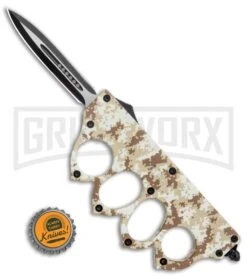 Atomic Tan Digital Camo OTF Automatic Knuckle Knife - Dagger Two-Tone -Grindworx Atomic Tan Digital Camo OTF Auto Knuckle Knife Dagger TT GX 37560 jr bottlecap large