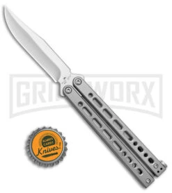 Bear Ops Bear Song VIII Small Gray Butterfly Knife - Clip Point Satin Plain -Grindworx Bear Ops Bear Song VIII Small Butterfly Gray Satin CP BHQ 145121 jr bottlecap large