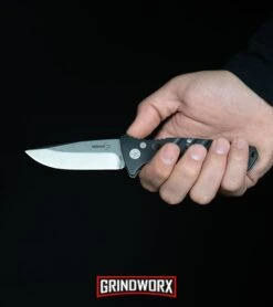 Boker Plus Strike Coyote Brown Automatic Knife - D2 Drop Point Black SW -Grindworx Boker Plus Strike Drop Point Automatic Knife Stonewash 01BO400N BHQ 32040 kp in hand web large 1