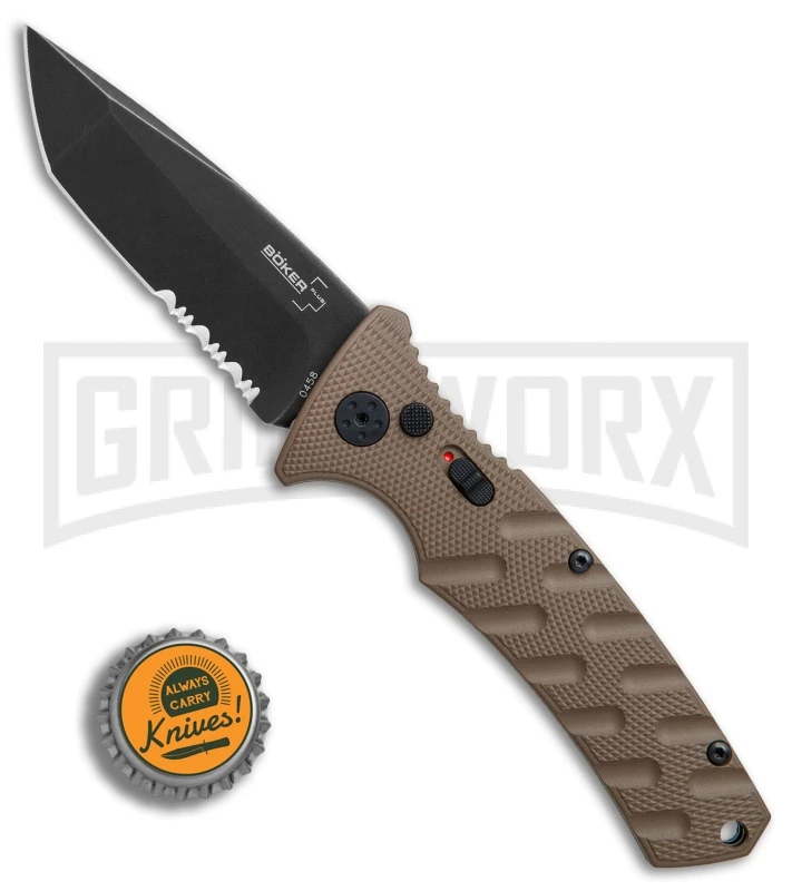 Boker Plus Strike Coyote Brown Automatic Knife - Tanto Black SW Serr 6 Boker Plus Strike Coyote Brown Automatic Knife - Tanto Black SW Serr - Image 4