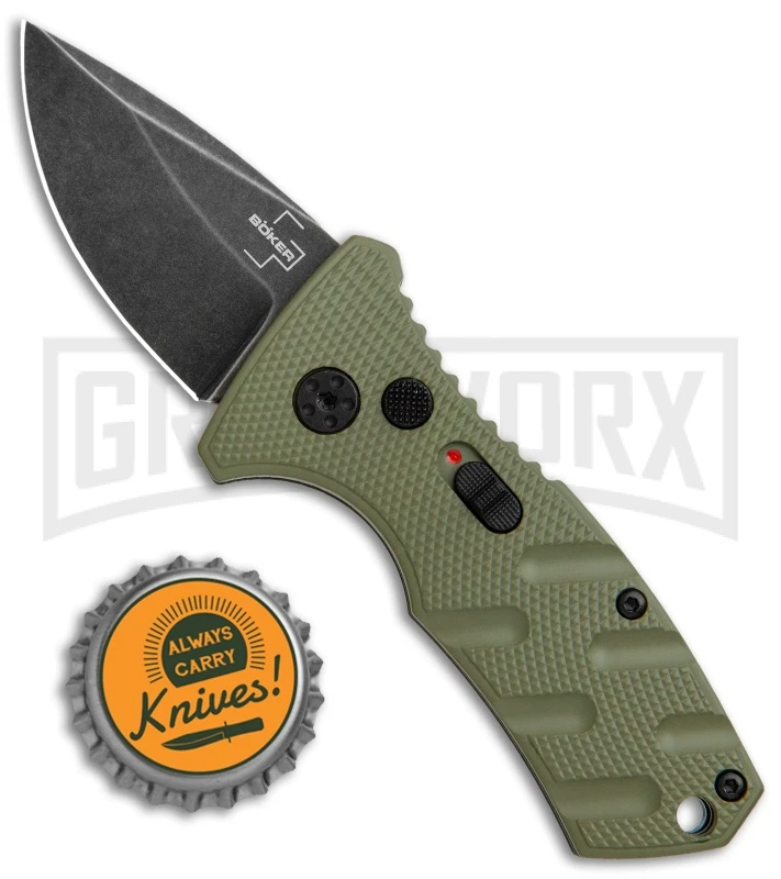 Boker Stubby Strike OD Green Automatic Knife - Black Stonewash 6 Boker Stubby Strike OD Green Automatic Knife - Black Stonewash - Image 4