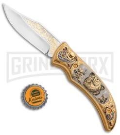 Custom Russian Gold Bear Automatic Knife - Polish Plain -Grindworx Custom Russian Gold Bear Auto Polish RV HC3 BEAR GX 31049 jr bottlecap large