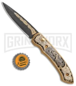Custom Russian Gold Fish Automatic Knife - Damascus Plain -Grindworx Custom Russian Gold Fish Automatic Damascus RV HC5 FISH DAM GX 31051 jr bottlecap large
