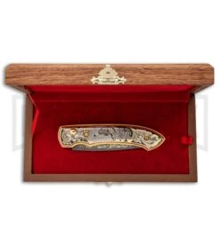 Custom Russian Gold Fish Automatic Knife - Damascus Plain -Grindworx Custom Russian Gold Fish Automatic Damascus RV HC5 FISH DAM GX 31051 jr box large