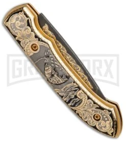 Custom Russian Gold Fish Automatic Knife - Damascus Plain -Grindworx Custom Russian Gold Fish Automatic Damascus RV HC5 FISH DAM GX 31051 jr side large