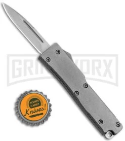 Firecracker Mini Gray HL D/A OTF Automatic Knife - Bead Blast Plain -Grindworx FIrecracker Mini Gray DA OTF Auto BB 2706 1PK GX 35324 LS Bottlecap large