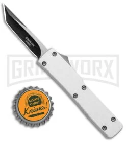 Firecracker Mini Silver D/A OTF Automatic Knife - Tanto Two Tone -Grindworx Firecracker Mini Silver DA OTF Auto Tanto TT GX 37668 jr bottlecap large
