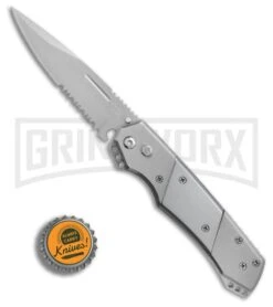 Super Knife Croc Automatic Knife Stainless W/ Polished Inlay - Satin Serr -Grindworx GA303SL BP 25775 er bottlecap large