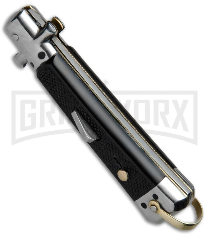 Gimel Bargeon Medium French Stiletto Black Automatic Knife - Polish Plain 4 Gimel Bargeon Medium French Stiletto Black Automatic Knife - Polish Plain - Image 2