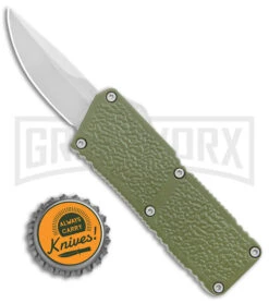 Lightning Fireball OD Green D/A OTF Automatic Knife - Drop Point Satin Plain -Grindworx Lightning Fireball OD Green DA OTF Auto Satin DP GX 37448 jr bottlecap large
