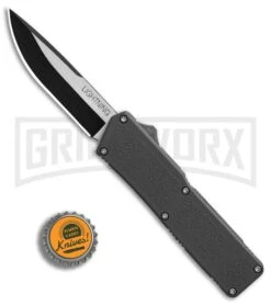 Lightning Gray D/A OTF Automatic Knife - Two-Tone Plain -Grindworx Lightning Gray DA Two Tone Plain BP 30334 er bottlecap large