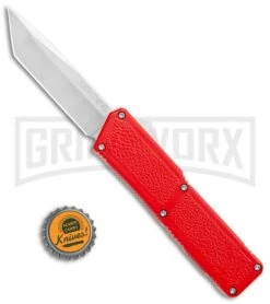 Lightning Red D/A OTF Automatic Knife - Tanto Satin -Grindworx Lightning Red DA OTF Auto Tanto Satin GX 34379 jr bottlecap large