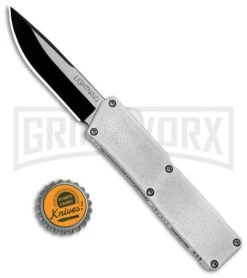 Lightning White D/A OTF Automatic Knife - Two-Tone Plain -Grindworx Lightning White DA OTF Auto TT Plain GX 31872 jr bottlecap large