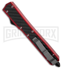 MIK OTF Automatic Knife Red Sim Carbon Fiber Inlay Dagger - Stonewash Plain -Grindworx MIK OTF Automatic Knife Red Sim Carbon Fiber Inlay Dagger Stonewash Plain GX41472 td side large