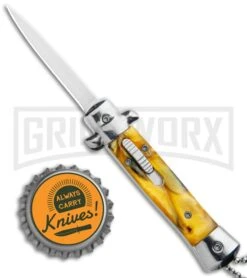 Mago 4.75" Mini Stiletto OTF Automatic Knife - Yellow Marble -Grindworx Mago Mini OTF Stiletto Yellow GX 34273 jr bottlecap large