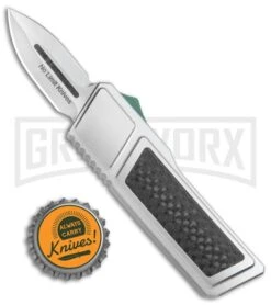 No Limit Knives Akuma OTF Automatic Knife Silver Green Hardware - Satin Plain -Grindworx No Limit Knives Akuma OTF Auto Silver Green Hardware Satin Plain GX 35284 jr bottlecap large