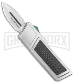 No Limit Knives Akuma OTF Automatic Knife Silver Green Hardware - Satin Plain