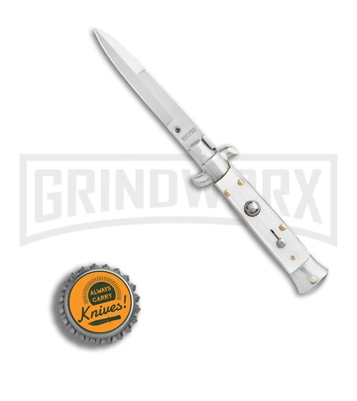SKM 5.5" Italian Stiletto White Pearlex Automatic Knife - Bayonet 6 SKM 5.5" Italian Stiletto White Pearlex Automatic Knife - Bayonet - Image 4