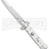 SKM 5.5" Italian Stiletto White Pearlex Automatic Knife - Bayonet -Grindworx SKM AB Italian Stiletto White Pearlex Auto Bayo GX 31315 er large