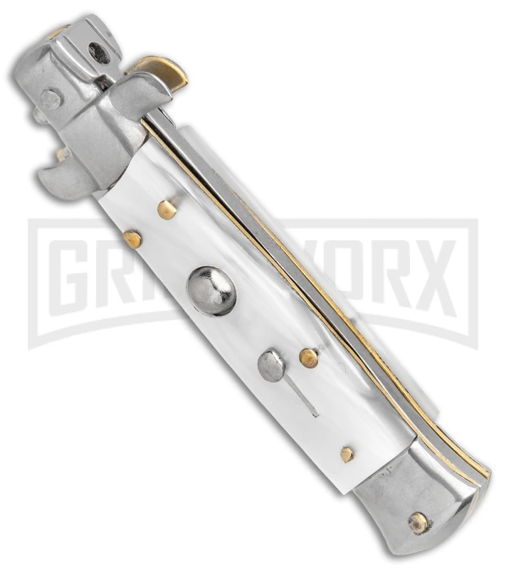 SKM 5.5" Italian Stiletto White Pearlex Automatic Knife - Bayonet 5 SKM 5.5" Italian Stiletto White Pearlex Automatic Knife - Bayonet - Image 3