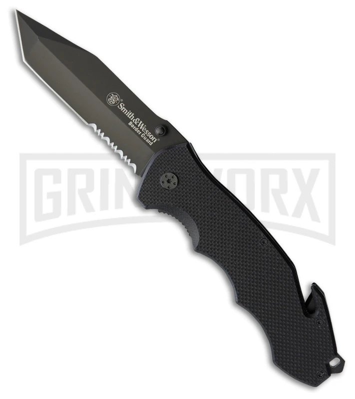 Smith & Wesson Border Guard SWBG2TSW G-10 Manual Folding Knife - Black Serr 3 Smith & Wesson Border Guard SWBG2TSW G-10 Manual Folding Knife - Black Serr
