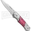 Super Knife Croc Automatic Knife Stainless W/ Red Marble Inlay - Satin Serr -Grindworx Super Knife Croc Auto SS Red Marble Inlay Satin Serr GA303MRD GX 36694 jr large