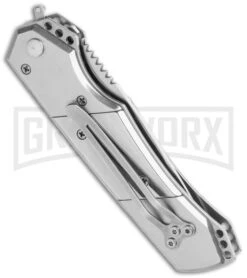 Super Knife Croc Automatic Knife Stainless W/ Red Marble Inlay - Satin Serr -Grindworx Super Knife Croc Auto SS Red Marble Inlay Satin Serr GA303MRD GX 36694 jr side large