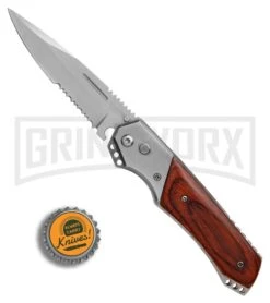 Super Knife Croc Automatic Knife Stainless W/ Rosewood Inlay - Satin Serr 9 Super Knife Croc Automatic Knife Stainless W/ Rosewood Inlay - Satin Serr -Grindworx Super Knife Croc Stainless Rosewood Inlay satin serr BP 30075 er bottlecap large