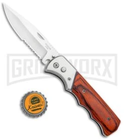 Super Knife Dingo Rosewood Automatic Knife - Satin Serr -Grindworx Super Knife Dingo Rosewood Auto Satin Serr GA623WSL GX 33498 jr bottlecap large