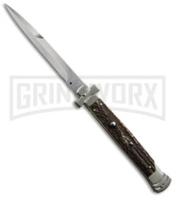 A.G.A. Campolin 11" Maltese Cross Stiletto Stag Automatic Knife - Bayonet