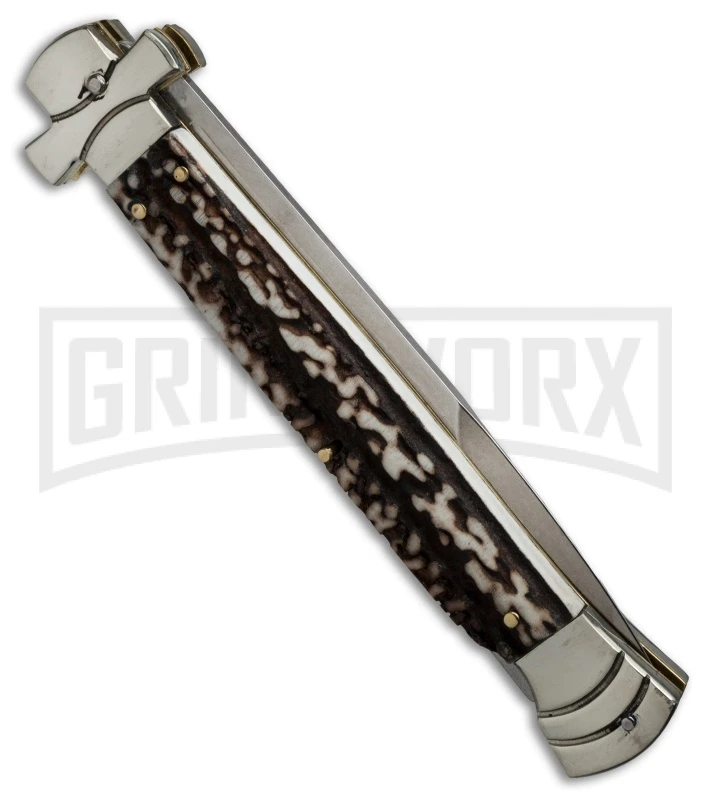 A.G.A. Campolin 11" Maltese Cross Stiletto Stag Automatic Knife - Bayonet 4 A.G.A. Campolin 11" Maltese Cross Stiletto Stag Automatic Knife - Bayonet - Image 2