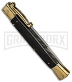 AGA Campolin 13" Stiletto Brass Swinguard Ebony Wood Automatic Knife - Bayonet 8 AGA Campolin 13" Stiletto Brass Swinguard Ebony Wood Automatic Knife - Bayonet -Grindworx aga 13in swing brass ebony bayo side cm large