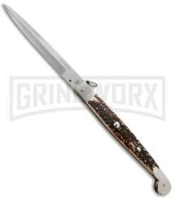 A.G.A. Campolin 16" Stag Horn Sicilian Ring Pull Automatic Knife - Bayonet
