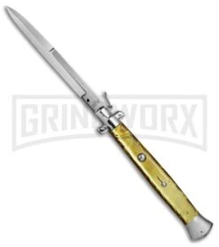 A.G.A. Campolin 18" Italian Stiletto Gold Ring Pull Automatic Knife - Bayo