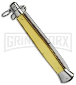 A.G.A. Campolin 18" Italian Stiletto Gold Ring Pull Automatic Knife - Bayo -Grindworx aga champolin 18in stiletto gold bayo BP 18400 er side large