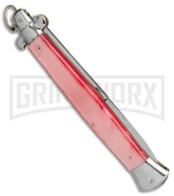 A.G.A. Campolin 18" Italian Stiletto Pink Ring Pull Automatic Knife - Bayo -Grindworx aga champolin 18in stiletto pink bayo BP 18401 er side large