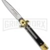 AKC 7.75" Bill DeShivs Leverletto Dark Horn Automatic Knife - Flat Grind -Grindworx akc 9in leverletto dark horn brass large