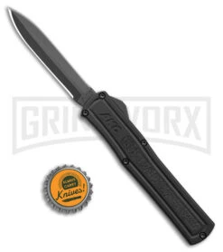 AKC F-20 Black D/A OTF Automatic Knife - Dagger Black Plain -Grindworx akc f 20 da otf auto black aluminum black dagger BHQ 177898 jr bottlecap large