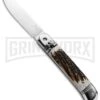 AKC 8" Italian Stiletto Lever Lock Stag Horn Automatic Knife - Flat Grind