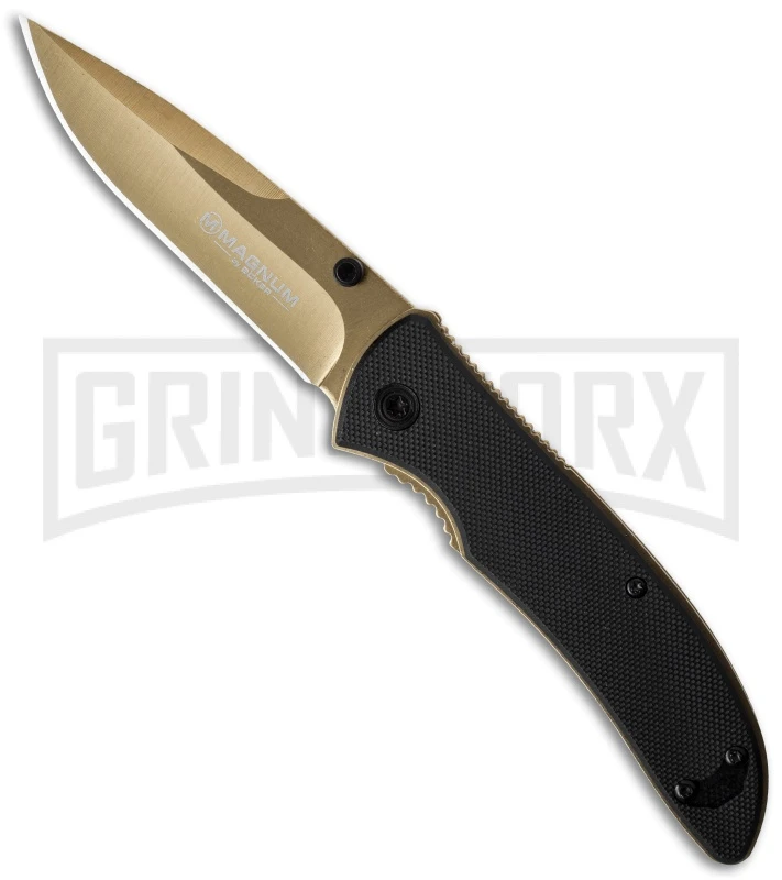 Boker Magnum Black Gold Spring Assisted Knife - Gold Plain 2 Boker Magnum Black Gold Spring Assisted Knife - Gold Plain