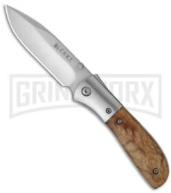 CRKT Carson Burl Wood Spring Assist Knife - Satin Plain