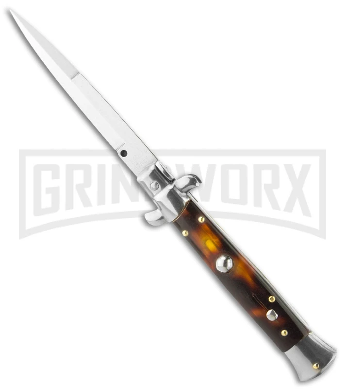 9" Italian Stiletto Acrylic Tortoise Automatic Knife - Bayonet 3 9" Italian Stiletto Acrylic Tortoise Automatic Knife - Bayonet