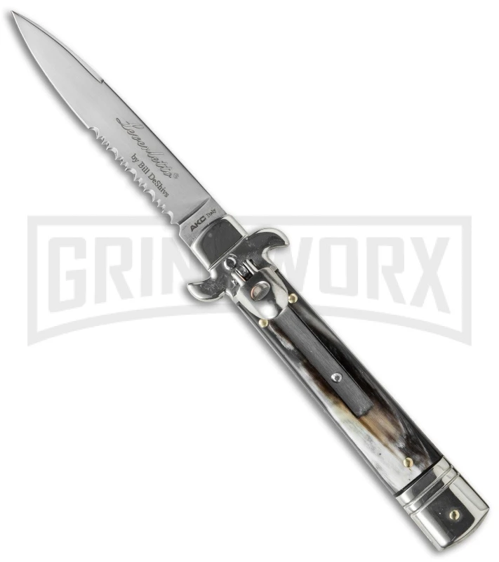 AKC Bill DeShivs 7.5" Leverletto Brazilian Wood Automatic Knife - Flat Serr 3 AKC Bill DeShivs 7.5" Leverletto Brazilian Wood Automatic Knife - Flat Serr