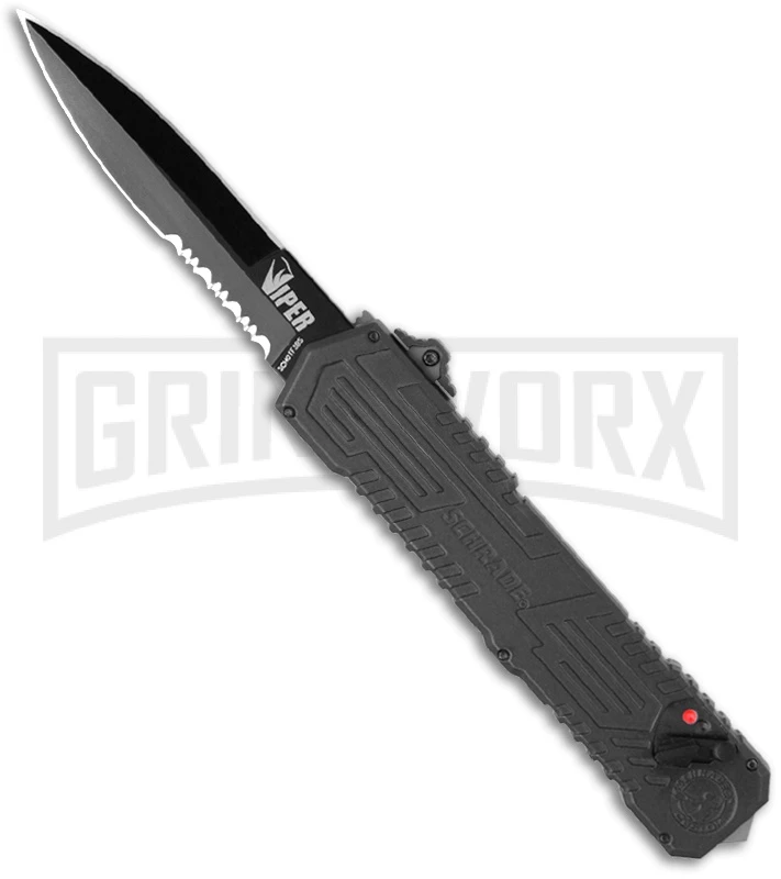 Schrade SCHOTF3BS Viper OTF Assisted Opening Knife - Black Serr 2 Schrade SCHOTF3BS Viper OTF Assisted Opening Knife - Black Serr